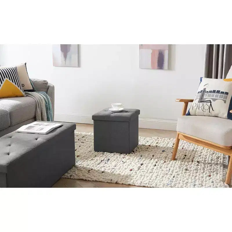 VECELO 46/30/15/11.8 Folding Storage Ottoman Bench, Storage Chest, Linen Fabric Foot Rest Stool, Storage Footstools, Folding Storage Ottoman
