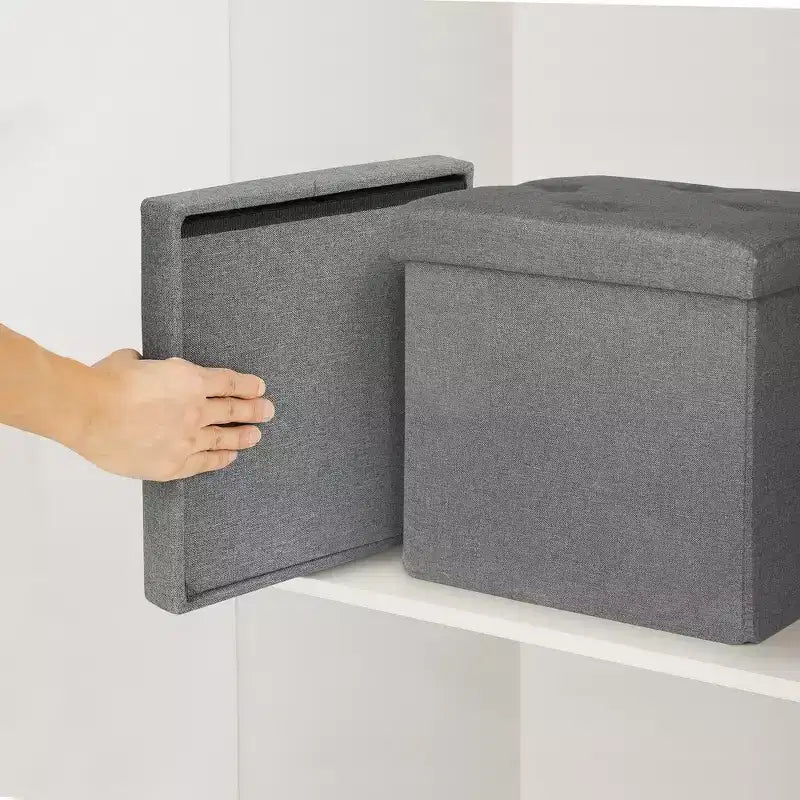 VECELO 46/30/15/11.8 Folding Storage Ottoman Bench, Storage Chest, Linen Fabric Foot Rest Stool, Storage Footstools, Folding Storage Ottoman
