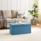 VECELO 46/30/15/11.8 Folding Storage Ottoman Bench, Storage Chest, Linen Fabric Foot Rest Stool, Storage Footstools, Folding Storage Ottoman