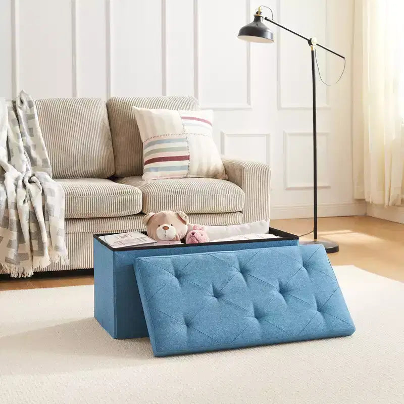 VECELO 46/30/15/11.8 Folding Storage Ottoman Bench, Storage Chest, Linen Fabric Foot Rest Stool, Storage Footstools, Folding Storage Ottoman