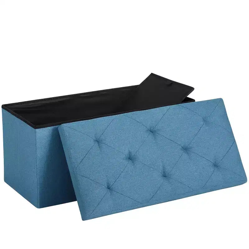 VECELO 46/30/15/11.8 Folding Storage Ottoman Bench, Storage Chest, Linen Fabric Foot Rest Stool, Storage Footstools, Folding Storage Ottoman