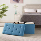VECELO 46/30/15/11.8 Folding Storage Ottoman Bench, Storage Chest, Linen Fabric Foot Rest Stool, Storage Footstools, Folding Storage Ottoman