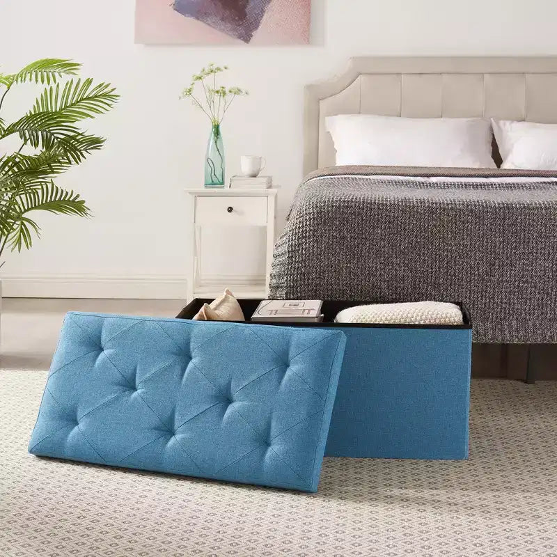 VECELO 46/30/15/11.8 Folding Storage Ottoman Bench, Storage Chest, Linen Fabric Foot Rest Stool, Storage Footstools, Folding Storage Ottoman