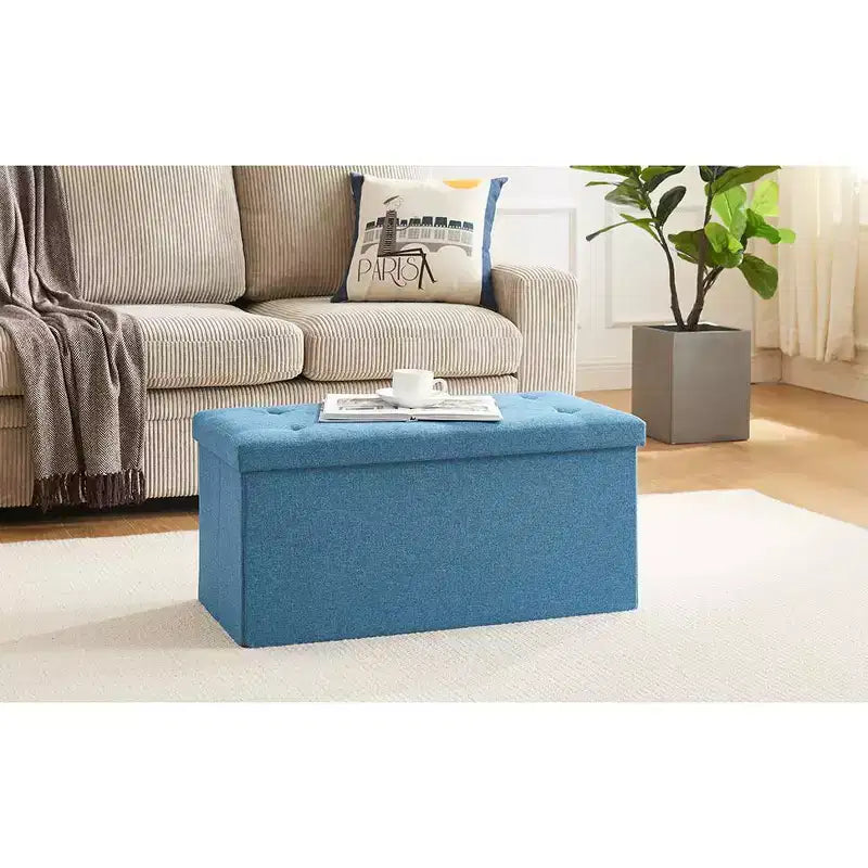 VECELO 46/30/15/11.8 Folding Storage Ottoman Bench, Storage Chest, Linen Fabric Foot Rest Stool, Storage Footstools, Folding Storage Ottoman