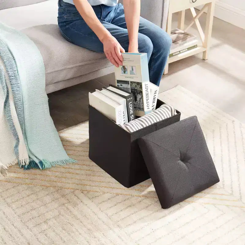 VECELO 46/30/15/11.8 Folding Storage Ottoman Bench, Storage Chest, Linen Fabric Foot Rest Stool, Storage Footstools, Folding Storage Ottoman