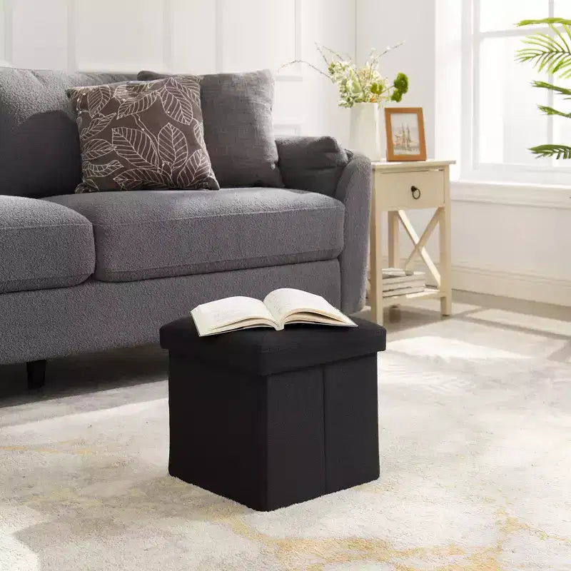 VECELO 46/30/15/11.8 Folding Storage Ottoman Bench, Storage Chest, Linen Fabric Foot Rest Stool, Storage Footstools, Folding Storage Ottoman