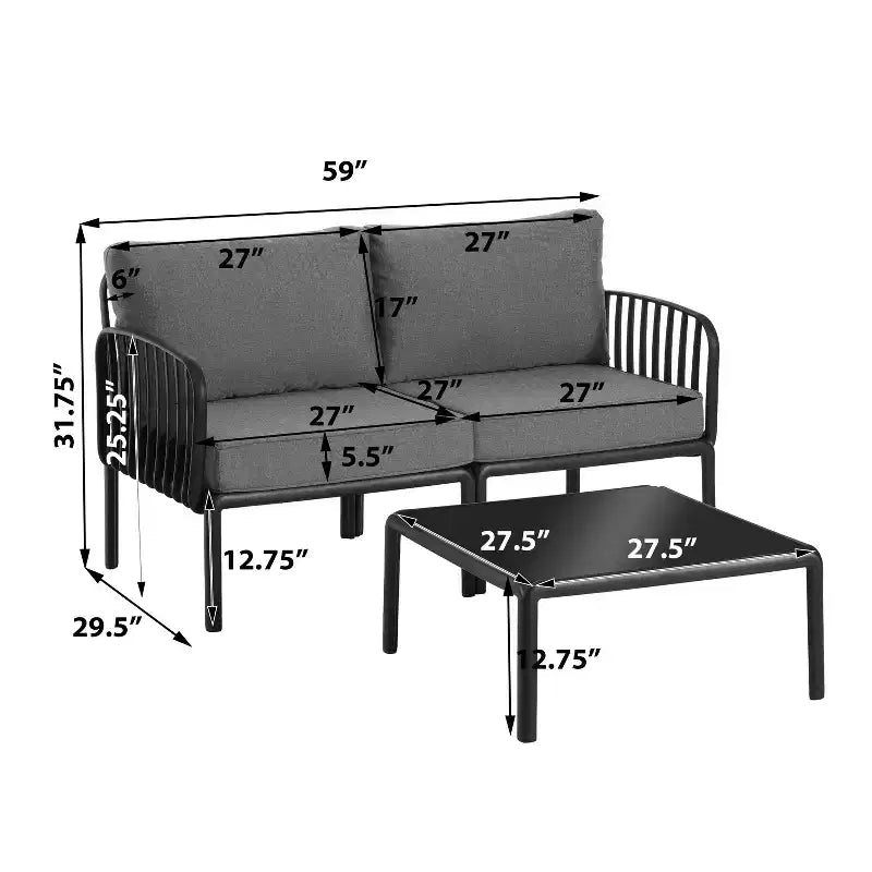 4-Piece/6-Piece Modern Outdoor Patio Furniture Set with Square Coffee Table Patio Conversation Set with Waterproof Cushions, Black/White - ModernLuxe