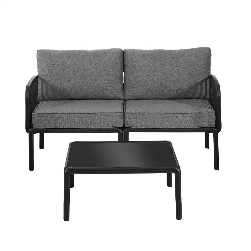 4-Piece/6-Piece Modern Outdoor Patio Furniture Set with Square Coffee Table Patio Conversation Set with Waterproof Cushions, Black/White - ModernLuxe
