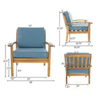 GDFStudio Keanu Outdoor Acacia Wood 4 Seater Chat Set with Cushions