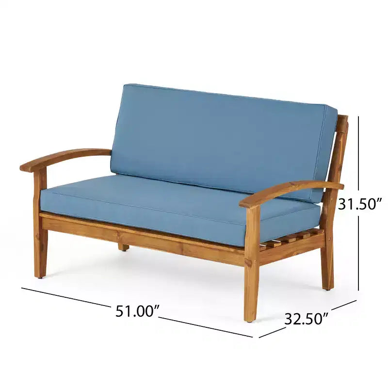 GDFStudio Keanu Outdoor Acacia Wood 4 Seater Chat Set with Cushions
