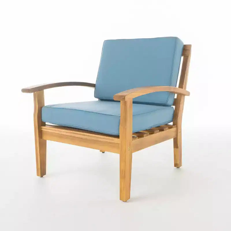 GDFStudio Keanu Outdoor Acacia Wood 4 Seater Chat Set with Cushions