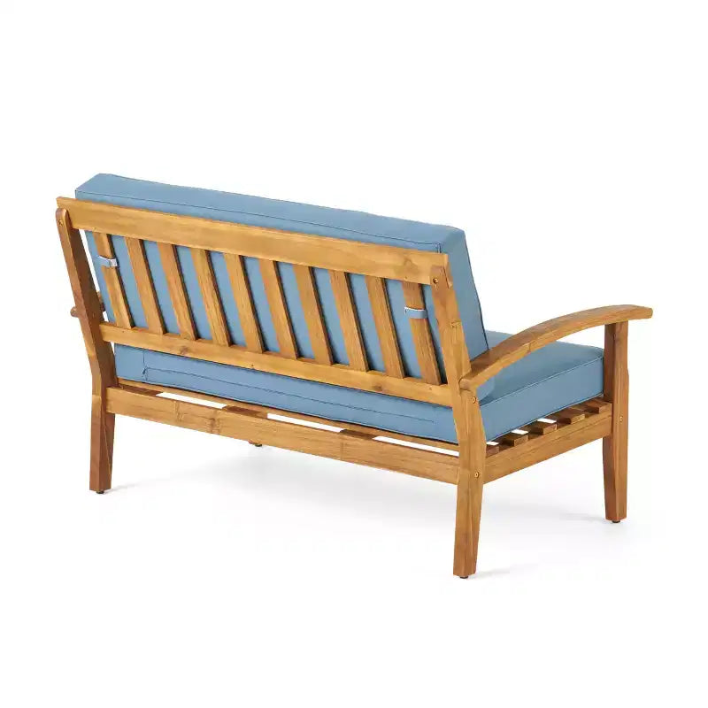 GDFStudio Keanu Outdoor Acacia Wood 4 Seater Chat Set with Cushions