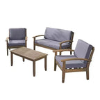 GDFStudio Keanu Outdoor Acacia Wood 4 Seater Chat Set with Cushions