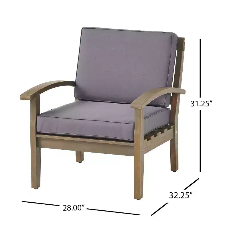 GDFStudio Keanu Outdoor Acacia Wood 4 Seater Chat Set with Cushions