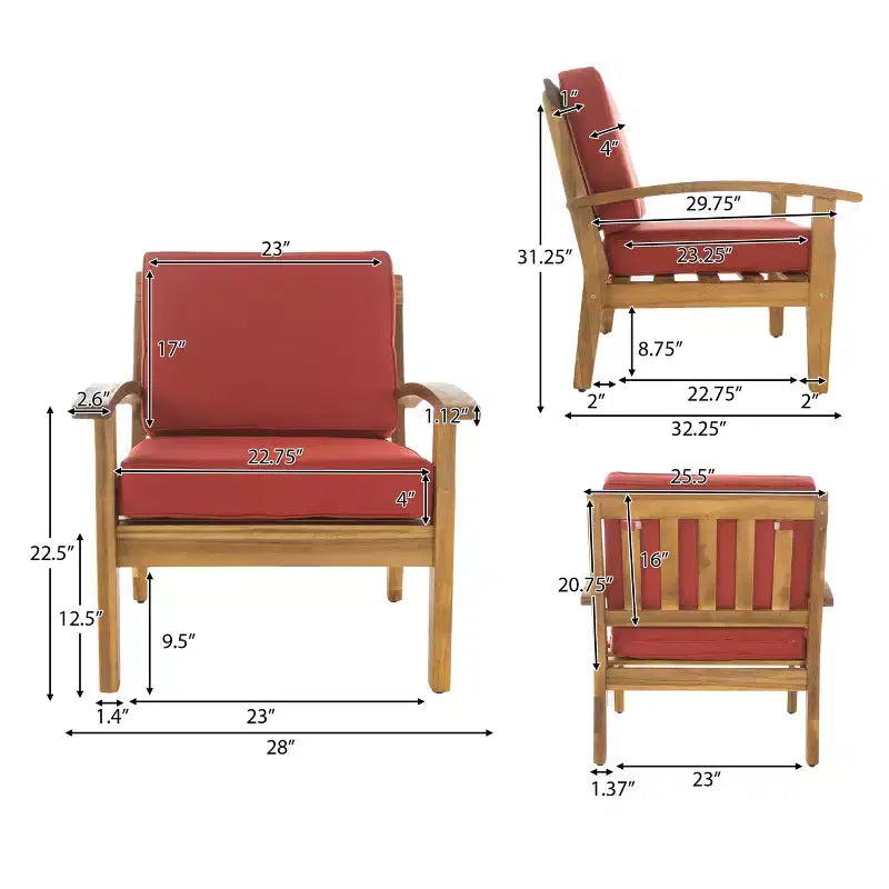 GDFStudio Keanu Outdoor Acacia Wood 4 Seater Chat Set with Cushions