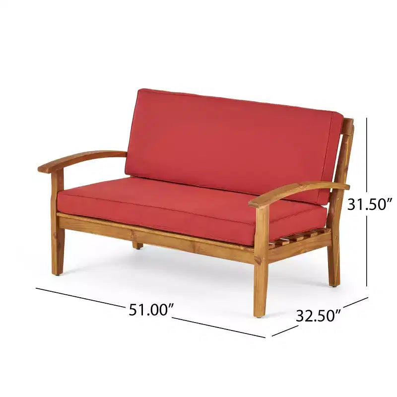 GDFStudio Keanu Outdoor Acacia Wood 4 Seater Chat Set with Cushions