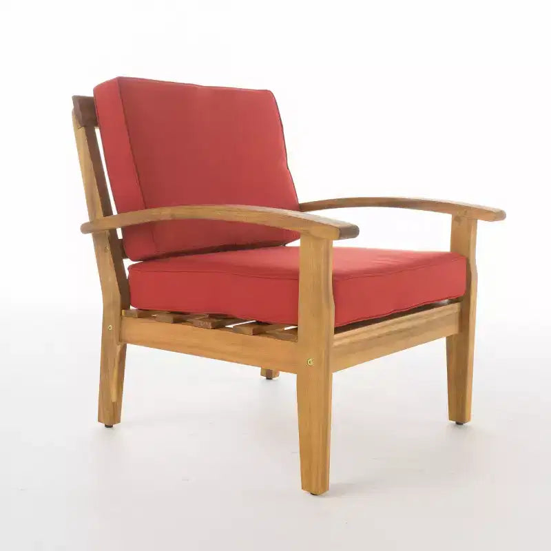 GDFStudio Keanu Outdoor Acacia Wood 4 Seater Chat Set with Cushions