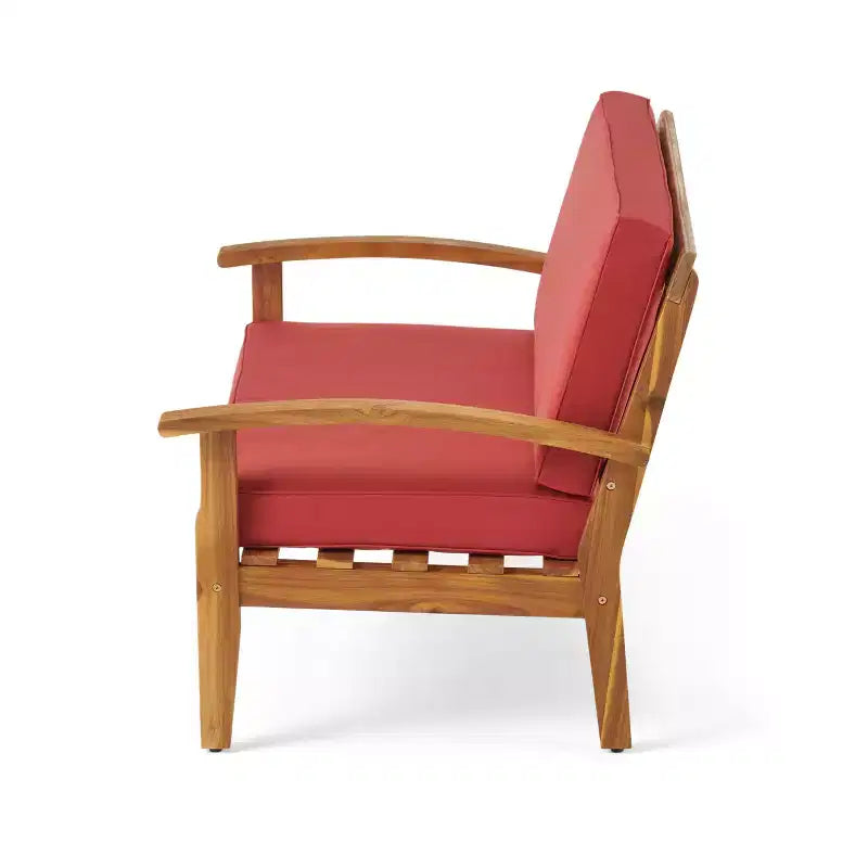 GDFStudio Keanu Outdoor Acacia Wood 4 Seater Chat Set with Cushions