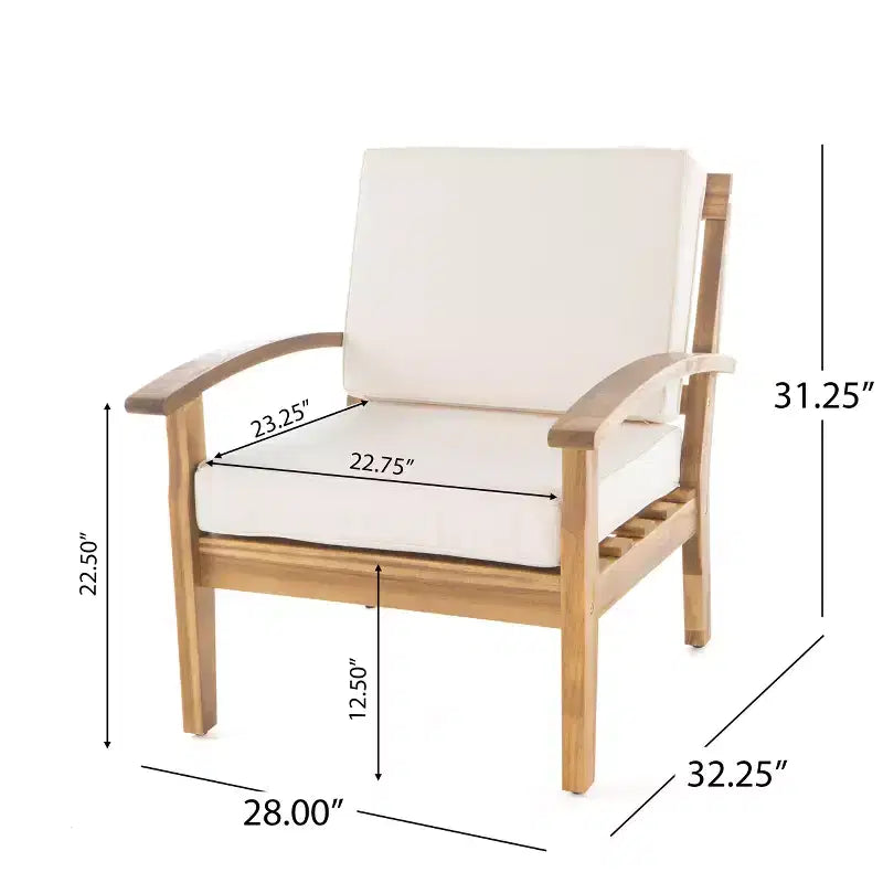 GDFStudio Keanu Outdoor Acacia Wood 4 Seater Chat Set with Cushions