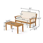 GDFStudio Keanu Outdoor Acacia Wood 4 Seater Chat Set with Cushions