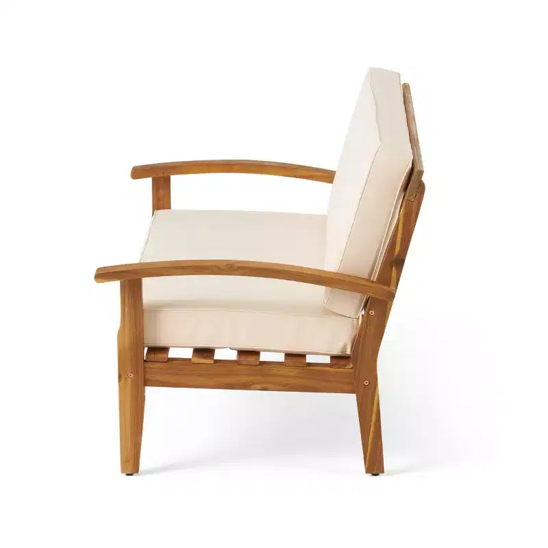 GDFStudio Keanu Outdoor Acacia Wood 4 Seater Chat Set with Cushions