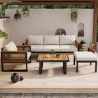 Christopher Knight Home Faye 4 Piece Patio Acacia and Metal Upholstered Seating Set with Slat Design