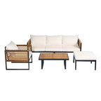 Christopher Knight Home Faye Ensemble de 4 fauteuils de patio en acacia et métal avec rembourrage et design à lattes