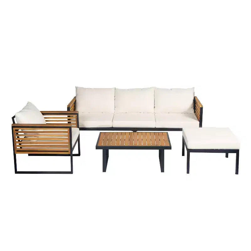 Christopher Knight Home Faye Ensemble de 4 fauteuils de patio en acacia et métal avec rembourrage et design à lattes