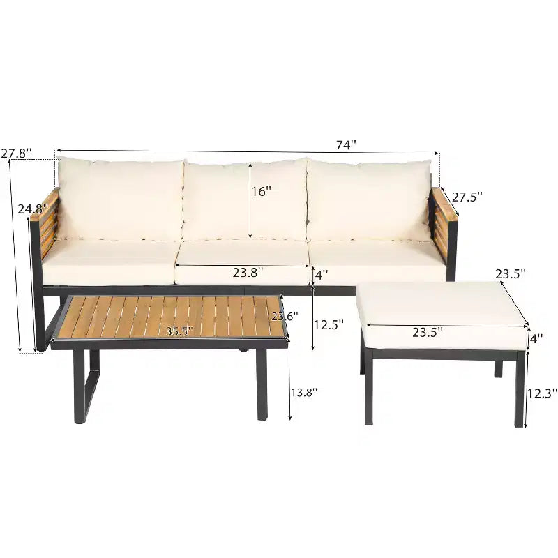 Christopher Knight Home Faye Ensemble de 4 fauteuils de patio en acacia et métal avec rembourrage et design à lattes