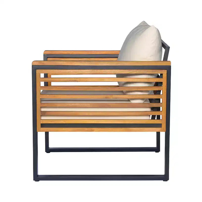 Christopher Knight Home Faye Ensemble de 4 fauteuils de patio en acacia et métal avec rembourrage et design à lattes