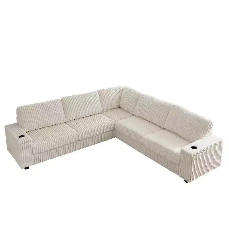 110-Inch Oversized Corduroy Corner Sofa, L-Shaped Corner Couch with Two Storage Spaces