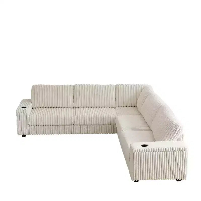 110-Inch Oversized Corduroy Corner Sofa, L-Shaped Corner Couch with Two Storage Spaces