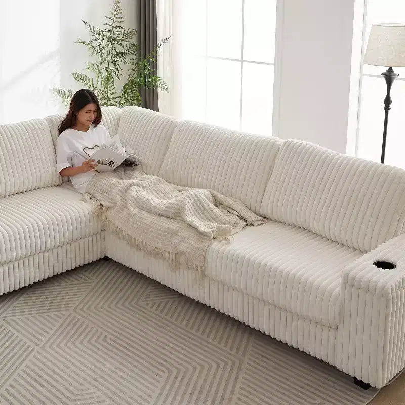 110-Inch Oversized Corduroy Corner Sofa, L-Shaped Corner Couch with Two Storage Spaces