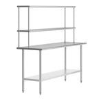 Flash Furniture Rawcliffe Portable Prep and Work Table with 18 Gauge Stainless Steel Top Shelf and Double Overshelves and Galvanized Steel Undershelf