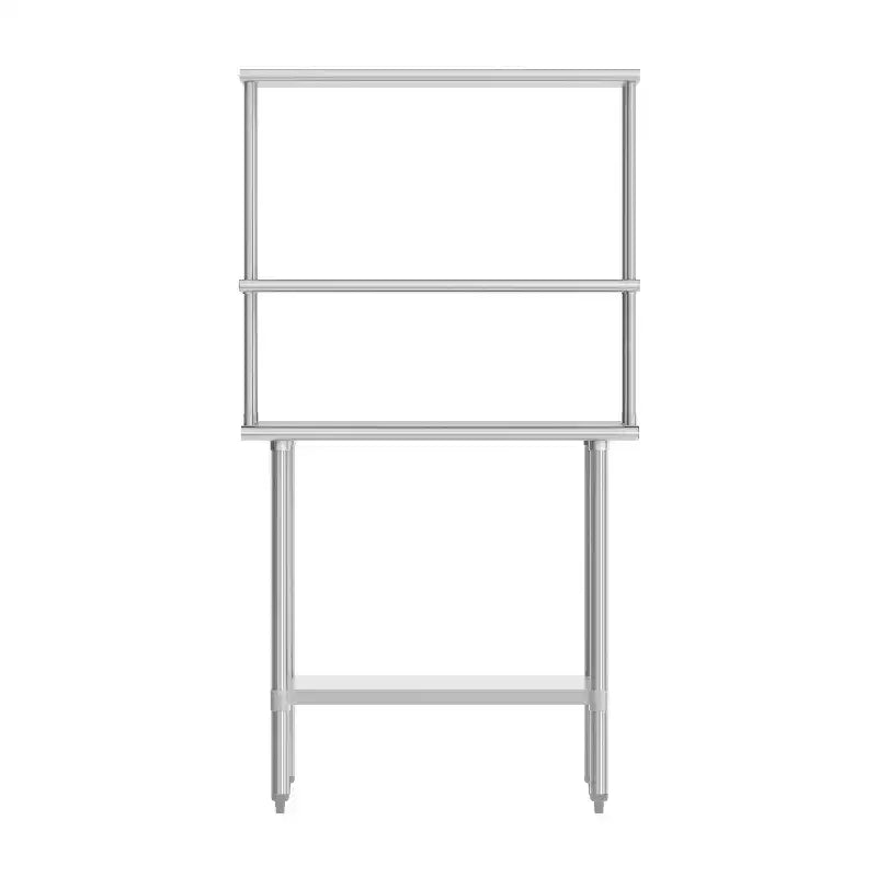 Flash Furniture Rawcliffe Portable Prep and Work Table with 18 Gauge Stainless Steel Top Shelf and Double Overshelves and Galvanized Steel Undershelf