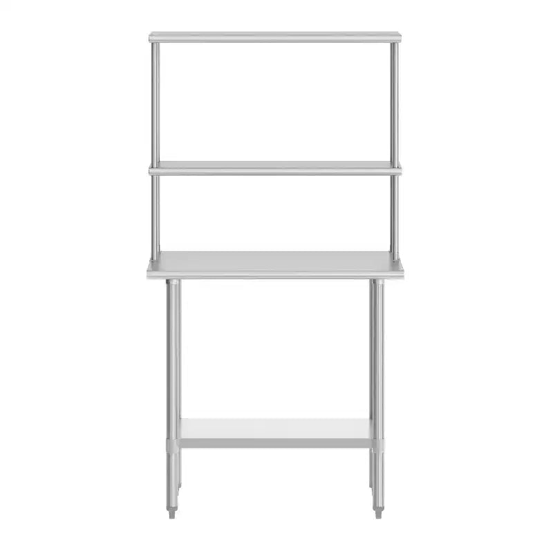 Flash Furniture Rawcliffe Portable Prep and Work Table with 18 Gauge Stainless Steel Top Shelf and Double Overshelves and Galvanized Steel Undershelf