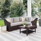 Martha Stewart Bedford Indoor-Outdoor Modular Patio 4-Seat Sectional Sofa in Rattan Wicker with All-Weather Cushions