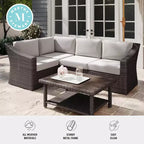Martha Stewart Bedford Indoor-Outdoor Modular Patio 4-Seat Sectional Sofa in Rattan Wicker with All-Weather Cushions