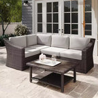 Martha Stewart Bedford Indoor-Outdoor Modular Patio 4-Seat Sectional Sofa in Rattan Wicker with All-Weather Cushions