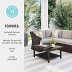 Martha Stewart Bedford Indoor-Outdoor Modular Patio 4-Seat Sectional Sofa in Rattan Wicker with All-Weather Cushions