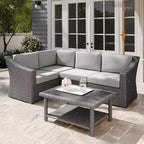 Martha Stewart Bedford Indoor-Outdoor Modular Patio 4-Seat Sectional Sofa in Rattan Wicker with All-Weather Cushions