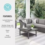 Martha Stewart Bedford Indoor-Outdoor Modular Patio 4-Seat Sectional Sofa in Rattan Wicker with All-Weather Cushions