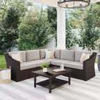 Martha Stewart Bedford Indoor-Outdoor Modular Patio 5-Seat Sectional Sofa in Rattan Wicker with All-Weather Cushions