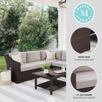 Martha Stewart Bedford Indoor-Outdoor Modular Patio 5-Seat Sectional Sofa in Rattan Wicker with All-Weather Cushions
