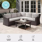 Martha Stewart Bedford Indoor-Outdoor Modular Patio 5-Seat Sectional Sofa in Rattan Wicker with All-Weather Cushions