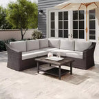 Martha Stewart Bedford Indoor-Outdoor Modular Patio 5-Seat Sectional Sofa in Rattan Wicker with All-Weather Cushions