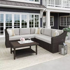 Martha Stewart Bedford Indoor-Outdoor Modular Patio 5-Seat Sectional Sofa in Rattan Wicker with All-Weather Cushions