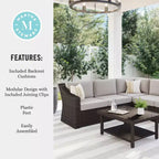 Martha Stewart Bedford Indoor-Outdoor Modular Patio 5-Seat Sectional Sofa in Rattan Wicker with All-Weather Cushions