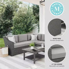 Martha Stewart Bedford Indoor-Outdoor Modular Patio 5-Seat Sectional Sofa in Rattan Wicker with All-Weather Cushions