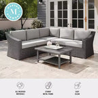 Martha Stewart Bedford Indoor-Outdoor Modular Patio 5-Seat Sectional Sofa in Rattan Wicker with All-Weather Cushions